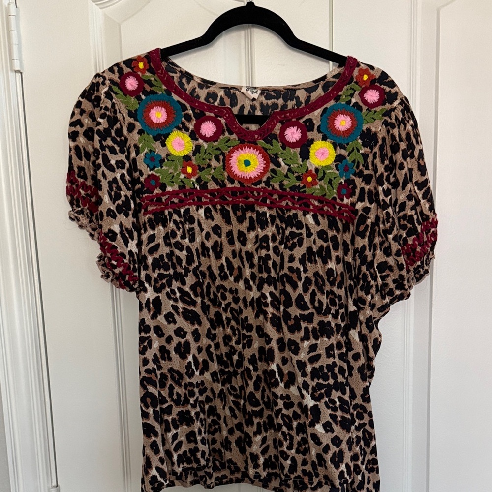 Ivy Jane Multicolor Embroidered Leopard Blouse